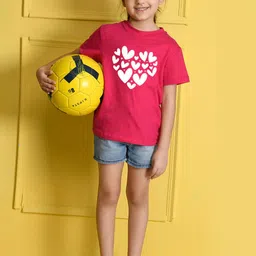NUSYL Girls Hearts Printed Round Neck Casual T-shirt-picture-34
