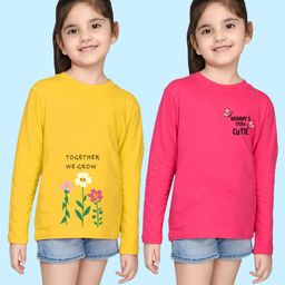 NUSYL Girls Yellow & Pink 2 Pack of 2 Graphic Printed T-shirts-picture-28