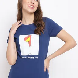Belliskey Women Blue Printed Cotton T-shirt-image-57
