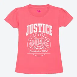 JUSTICE Girls Typography Printed Round Neck Pure Cotton T-shirt-picture-55