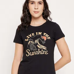 Mast & Harbour Typography Printed Pure Cotton T-shirt image 1