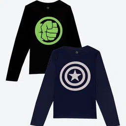YK Marvel Boys Pack of 2 Black & Blue Captain America & Thor Printed Cotton T-shirts-picture-25