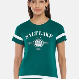 People Women Green Typography Colourblocked  T-shirt-picture-34