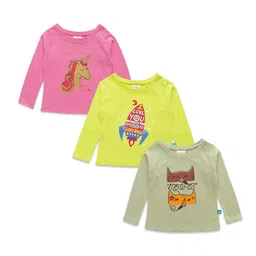 JusCubs Infants Girls Pack Of 3 Graphic Printed Cotton T-Shirts-picture-11