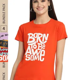 Fabflee Pack Of 4 Typography Printed Cotton T-shirts-picture-34