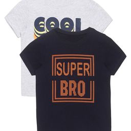 PLUM TREE Boys Pack-2 Grey  Navy Blue Typography Printed Pure Cotton T-shirt-picture-14