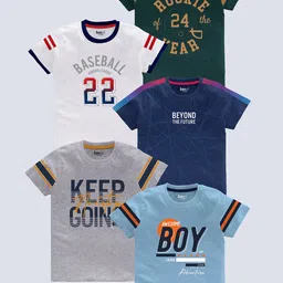 BAESD Boys Pack of 5 Typography Printed Round Neck Pure Cotton T-shirts-picture-11