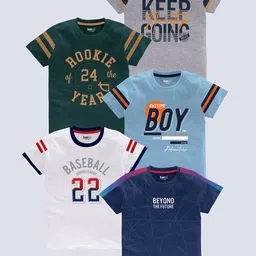 BAESD Boys Pack of 5 Typography Printed Round Neck Pure Cotton T-shirts-picture-19