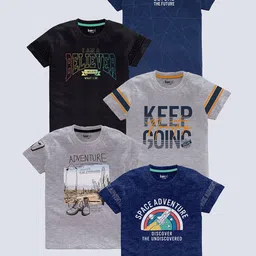 BAESD Boys Pack of 5 Typography Printed Round Neck Pure Cotton T-shirts-picture-50