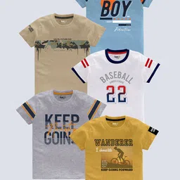 BAESD Boys Pack of 5 Typography Printed Round Neck Pure Cotton T-shirts-picture-24