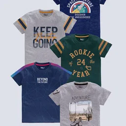 BAESD Boys Pack of 5 Typography Printed Round Neck Pure Cotton T-shirts-picture-40