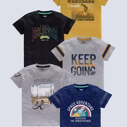 BAESD Boys Pack of 5 Typography Printed Round Neck Pure Cotton T-shirts-picture-33