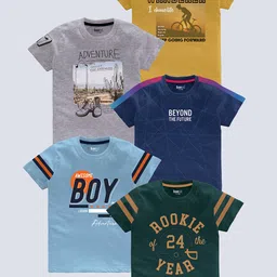 BAESD Boys Pack of 5 Typography Printed Round Neck Pure Cotton T-shirts-picture-29