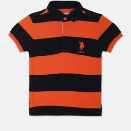 U.S. Polo Assn. Kids Boys Pure Cotton Striped Polo Collar T-shirt-picture-43