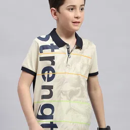 Monte Carlo Boys Typography Printed Striped Polo Collar Cotton T-shirt-picture-39