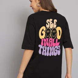 Imsa Moda Typography Printed Oversized Longline Cotton T-shirt-picture-26