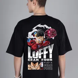 PRONK Luffy Gear Four Graphic Printed Drop-Shoulder Sleeves Oversized Pure Cotton T-shirt-picture-30