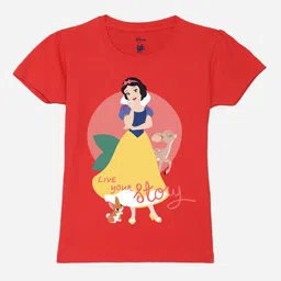 YK Disney Girls Disney Princess Graphic Printed Puffed Sleeves Pure Cotton T-shirt-image-34