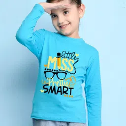 NUSYL Girls Blue Typography Printed T-shirt-picture-57