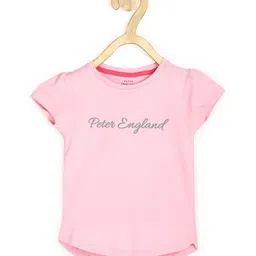 Peter England Girls Pink Brand Logo Printed Pure Cotton T-shirt-picture-57