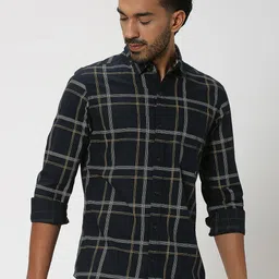 Mufti Slim Fit Windowpane Checks Checked Pure Cotton Casual Shirt-image-11