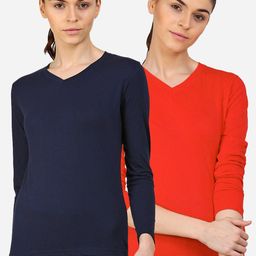 appulse Women Red & Navy Blue Set Of 2 V-Neck Slim Fit Running T-shirt-picture-8