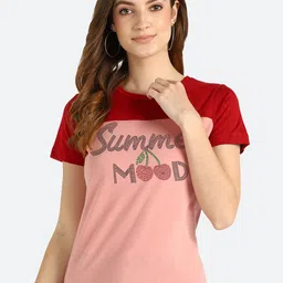 Shashvi Women Peach-Coloured Typography Colourblocked T-shirt-image-52