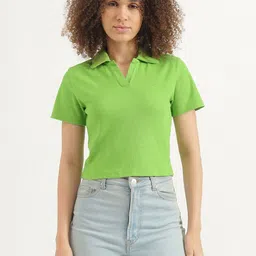 United Colors of Benetton Women Solid Polo Collar Cotton T-shirt-picture-28