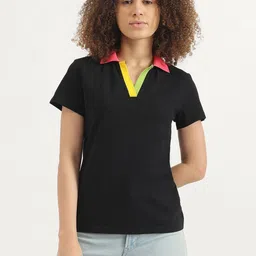 United Colors of Benetton Women Solid Polo Collar Cotton T-shirt-picture-46