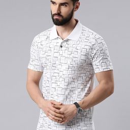 Kryptic Geometric Printed Polo Collar Pure Cotton T-shirt-picture-9