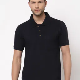 Kalt Men Navy Blue Polo Collar T-shirt-image-25