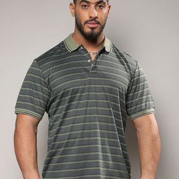 Instafab Plus Striped Polo Collar Cotton Knitted T-shirt-picture-27
