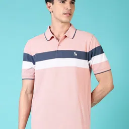 V-Mart Men Striped Polo Collar Cotton T-shirt image 1