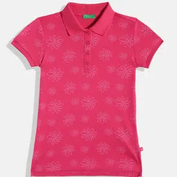 United Colors of Benetton Girls Floral Printed Polo Collar T-shirt-picture-11