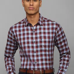 Allen Solly Men Maroon Slim Fit Tartan Checked Cotton Formal Shirt image 1