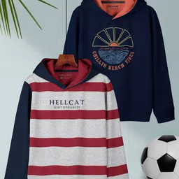HELLCAT Boys Pack Of 2 Striped Regular Fit Hooded Casual T-shirt-picture-10