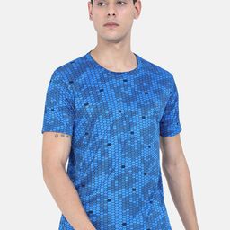 Masculino Latino Men Blue & Black Geometric Printed Training or Gym T-shirt-picture-38