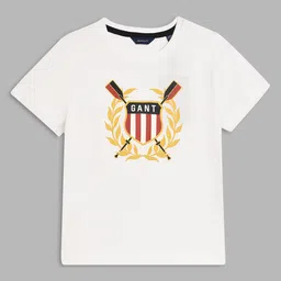 GANT Boys White & Gold-Toned Brand Logo Printed Organic Cotton T-shirt-picture-21