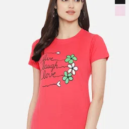 Fabflee Pack Of 3 Typography Printed Cotton T-shirt image 1