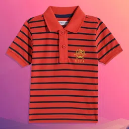 u.s. polo assn. kids U S Polo Assn Kids Boys Red Striped Polo Collar Pure Cotton T-shirt image 1