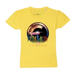 Marvel by Wear Your Mind Girls Yellow Printed Pure Cotton T-shirt-picture-37