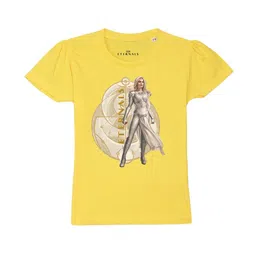Marvel by Wear Your Mind Girls Yellow Eternals Printed Pure Cotton T-shirt-picture-10