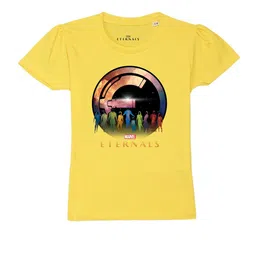 Marvel by Wear Your Mind Girls Yellow Printed Pure Cotton T-shirt-picture-27