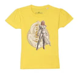 Marvel by Wear Your Mind Girls Yellow Printed Puff Sleeves Pure Cotton T-shirt-picture-39