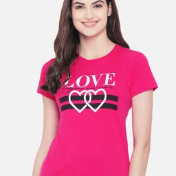 Fabflee Women Pink Typography Printed Round Neck Cotton T-shirt-image-37