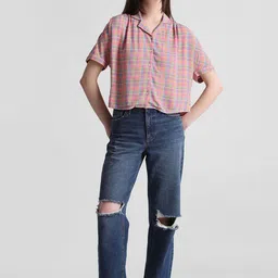 ONLY Tartan Checked Spread Collar Casual Shirt-picture-11