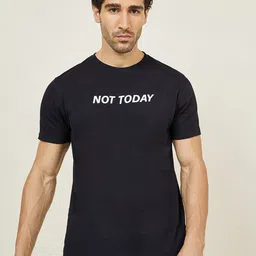 Styli Black Not Today Slogan Typography Printed Regular Fit Cotton T-shirt-image-82