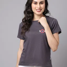 Friskers Women Grey Captain America Printed Cotton T-shirt-image-83