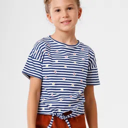 KATE & OSCAR Girls Blue & White Striped Cotton T-shirt-picture-28