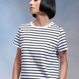 Tokyo Talkies Women Striped Round Neck T-shirt-image-40